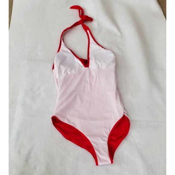 Swimsuit Red Size M Tummy Control Halter Style 1 Piece - Picture 10 of 14